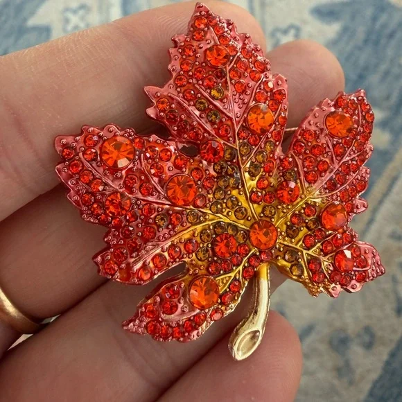 Ember Glow Maple Orange Crystal Autumn Brooch - Picture 8 of 9